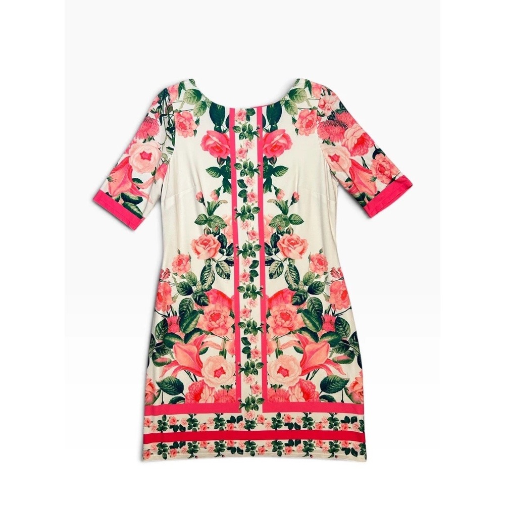 Eliza J Petite Floral Shift Dress Women's 8P Pink Back Zip Garden Party NWT